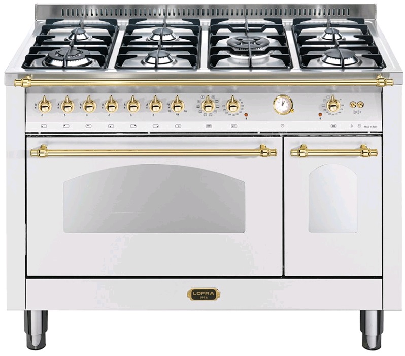 Lofra - 3979€ - RBPD 126 MFT+E/2AEO - weiß - Messing / Gas - Elektro- Herd mit Doppelbackofen - 120 cm breit