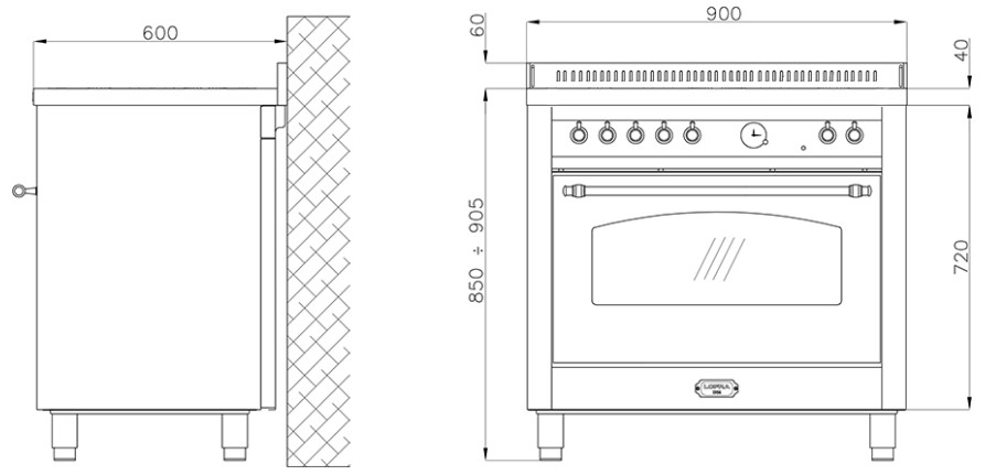 LOFRA - 3259€ - DOLCEVITA INDUKTION - SINGLE OVEN 90cm - RLVG 96 MFT/ 5 I - Lavendel Messing Finish – Bild 3