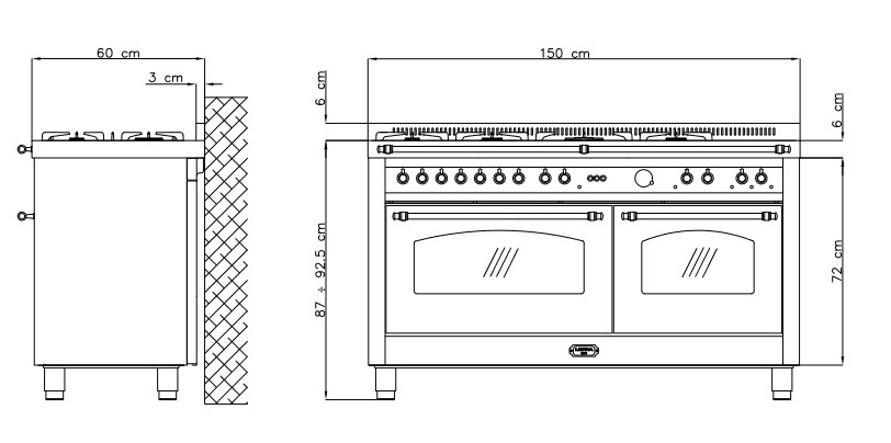 LOFRA - 6579€ - DOLCEVITA - DOUBLE OVEN 150 cm - RNMD 156 SMFET+MFT / AEOV - Black Messing Finish – Bild 4