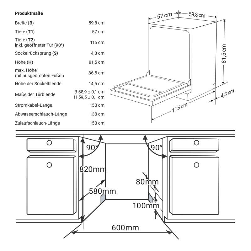 KKT Kolbe - 389€ - DW615ED - 60cm Einbau-Geschirrspüler, teilintegrierbar – Bild 3